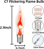 12 Count Halloween Flickering Flame Lights Bulbs, C7 Fake Fire Bulbs / E12 Flickering Flame Bulb, Fall Halloween Window Candle Light Bulbs, Christmas Halloween String Light Bulbs Replacement