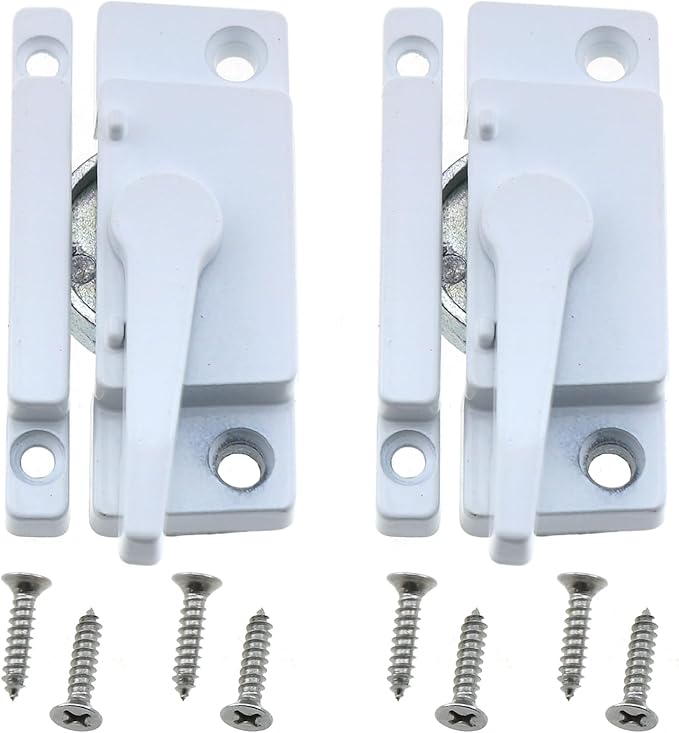 2PCS Cam Type Sash Lock Metal Crescent Lock White Sliding Window Lock with Screws Suitable for Vertical and Horizontal Sliding Window