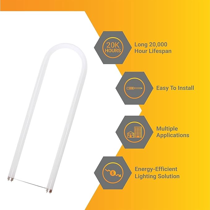 Diodesy- U-Bend T8 Fluorescent Tube Light Bulb 32W 3000 Lumens 4100K Cool White G13 Miniature Bi-Pin Base Rohs Compliant Pack of 12- U Shaped Linear Replacement Lamp