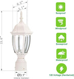 LIT-PaTH LED Outdoor Post Lighting Fixture, Pole Lantern, 9.5W 800 Lumens, 3000K Warm White, Aluminum Housing Plus Glass, Matte White Finish, 2-Pack