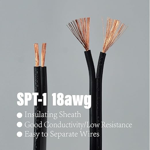 Low Voltage Landscape Lighting Cable 18/2 SPT-1W Bulk Lamp Cord 300-Volt 18-Gauge 50-feet Spool Black UL Listed