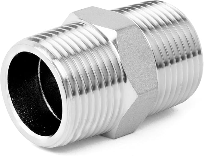 ChillWaves 304 Stainless Steel Pipe Fitting, Hex Nipple 1/2" NPT Male x 1/2" NPT Male Thread Adapter(6-PACK)