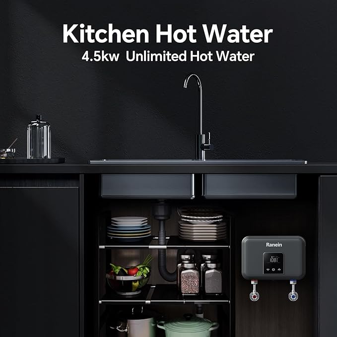 Ranein 4.5 kW 110v Electric Tankless Water Heater Ultra - Instant On-Demand Under-Sink Point-of-Use Heater for Bars, Hair Salons, Touch, CSA Certified with LED Digital Display