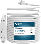 K KASONIC - 50-Feet 3 Outlet Extension Cord, UL Listed, 16/3 SJTW 3-Wire Grounded, 10 Amp 125 V 1625 Watts, Multi-Outlet Indoor/Outdoor Use, White