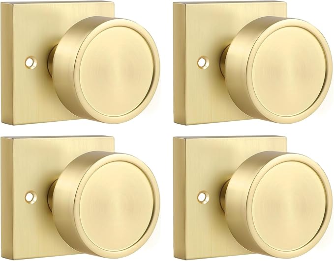 Haidms Brushed Gold Dummy Door Knobs, Half Brushed Brass No-Turning Dummy Knob for Closet Doors, Zinc-Alloy Single-Sided Door Locks (4 Pieces/2 Pairs)