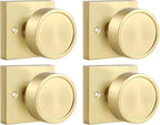 Haidms Brushed Gold Dummy Door Knobs, Half Brushed Brass No-Turning Dummy Knob for Closet Doors, Zinc-Alloy Single-Sided Door Locks (4 Pieces/2 Pairs)