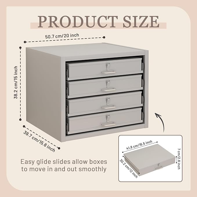 Steel Compartment Box Slide Rack, 4 Divider Scoop Boxes, Cold-Rolled Steel, 20" L x 15.75" W x 15" H, Carry-on Tool Box, Gray — Small Parts Organizer for MRO, Shop & Garage