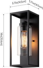 mirrea 14" Dusk to Dawn Outdoor Wall Sconce 1 Light in Cylinder Glass Shade and Matte Black Rectangular Metal Frame Waterproof Porch Light Patio Light Pack of 2