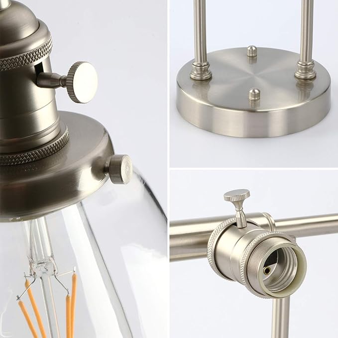 Phansthy 3-Light Wall Sconces Antique Brass Vanity Light, Industrial Wall Lamps with On Off Switch and Clear Glass Lampshade, Vintage Wall Lighting for Bathroom Living Room (Brushed, Cone Shade)