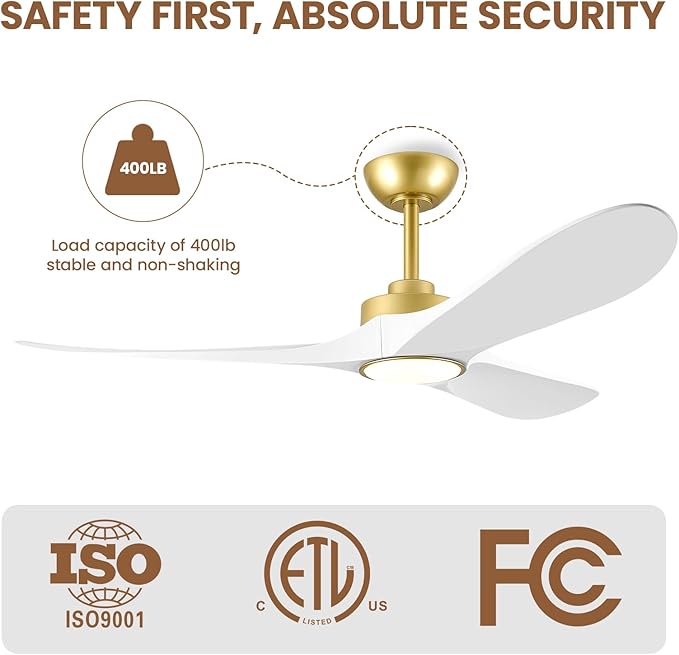 52" Ceiling Fans with Lights, Low Profile Modern Ceiling Fan with Remote Control, DC Motor, Reversible, 3CCT, Dimmable, Noiseless, Indoor Outdoor Ceiling Fans for Bedroom, Living Room, Dining Room