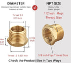 1/2 Inch NPT Male x 3/8 Inch NPT Female Brass Pipe Fitting, Hex Bushing, Reducer Adapter, Thread 0.75" OD × 0.625" ID, (5 Piece)