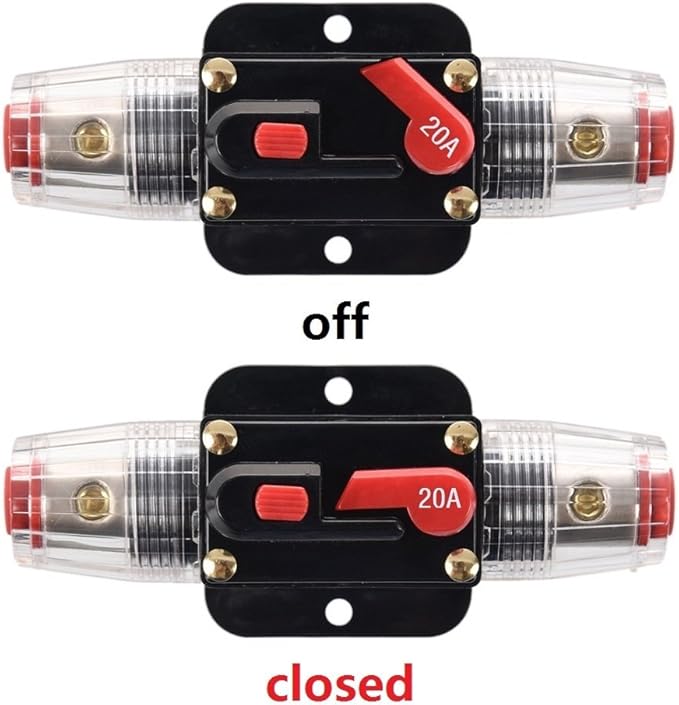 Circuit Breaker 20A 20-300amp Reset Fuse Holder Inline Fuse for Car Audio and Amps Overload Protection 12V-24V DC Replace Fuses