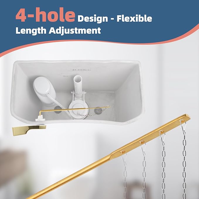 iFealClear Polished Gold Universal Toilet Handle Lever Flush Replacement, Front Mount Toilet Trip Lever Compatible with American Standard, Stainless Steel Flapper Chain, Solid Brass, 2 Pack