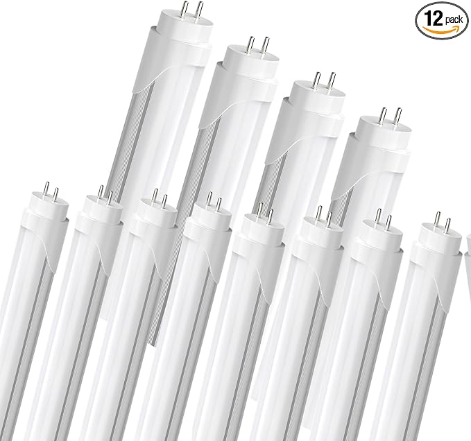 LED Fluorescent Light Bulbs 48 inch T8 LED Bulbs Type A+B,24W 3000LM Plug & Play or Ballast Bypass, Single and Double End Powered,5000K Frosted Cover,T8 T10 T12 4FT Tube Lights Replacement,12-Pack