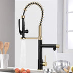 Smart Kitchen Faucet, 3 Modes Pull Down Sprayer, LED Temperature Control, Ceramic Valve,360-Degree Rotation,1 or 3 Hole Deck Plate, Double Spout. 10-Year Warranty. (KW-29RK, Gold/Black)