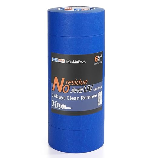 ADHES Upgrade Blue Painters Tape, Masking Tape for Painting 6 Rolls x 1.88 Inch x 60 Yards, Blue Paint Tape No Residue Outdoor Anti UV Multi Surface Use, Total 360 Yards