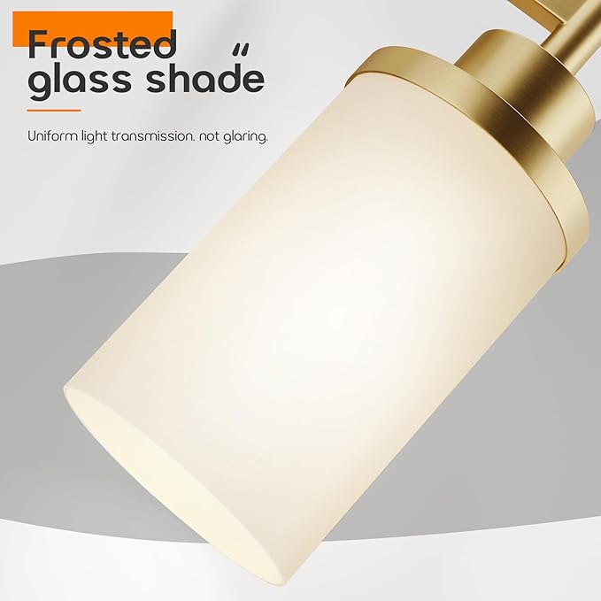 Vanity Lighting Fixtures with White Frosted Glass Shade, Modern Gold Wall Lamps for Bathroom Mirror Bedroom Living Room Porch, 2 Pack T001GD-L1-P2