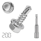 200 PCS #8 x 1/2'' Sheet Metal Screws 410 Stainless Steel Hex Washer Head Fast Self Tapping Screws with Screwdriver