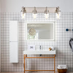 BONLICHT Bathroom Vanity Light Fixtures Brushed Nickel 4-Light with Clear Water Glass Shade Contemporary Wall Sconces Farmhouse Bathroom Lighting Wall Mount Lamp for Living Room Bedroom Bar Office