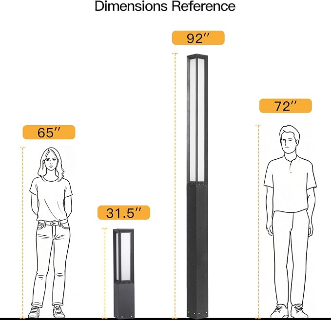 Path Light, 92" Pathway Lights, Wired Outdoor Modern Landscape LED Bollard Driveway Lighting, IP65 Waterproof Aluminum High Voltage Floor Lamp for Walkway Lawn Patio Yard Garden Decoration