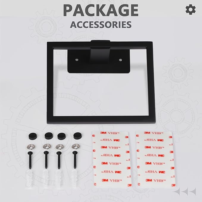 LANC Hand Towel Holder for Bathroom Wall Mount Matte Black Square Self Adhesive Hand Towel Rings for Bathroom Hardware Accessories Kitchen Toilet Stainless Steel Towel Hanger Racks, A8396MB