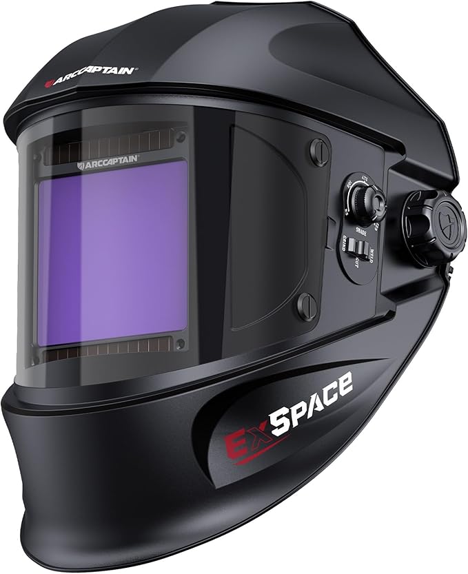 ARCCAPTAIN 3.94"X3.66" Welding Helmet Auto Darkening, 1/1/1/1 Top Optical Clarity Large Viewing Screen Solar Power Welding Hood with 4 Arc Sensor, Wide Shade 4-5/5-9/9-13 for TIG MIG ARC Welding CUT
