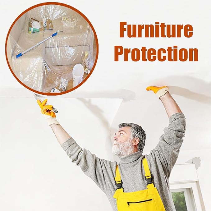 10 Pieces Plastic Drop Sheets for Painting, Waterproof and Dust-Proof Clear Cloth for Furniture Cover, 9x12 Feet Tarps