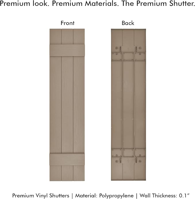 Board & Batten Vinyl Shutters (1 Pair) | 11"x39" (3-Board) - Coastal Sand Dune | Exterior Window Shutters | Includes Mounting Hardware | Simple Installation | Made in USA