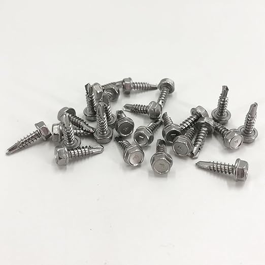 QSJ 180 PCS #8 x 5/8'' Sheet Metal Screws 410 Stainless Steel Hex Washer Head Fast Self Tapping Screws with Screwdriver