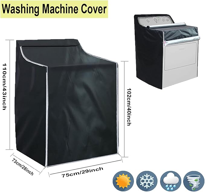 Ericlin Washer and Dryer Covers,Top Load Washing Machine Cover Laundry Dryer Protect Cover Dustproof Waterproof Zipper Design for Easy Use Fit for Most Front-loading Machine(W29D28H43in) (Black)