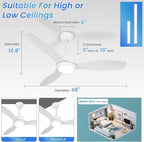 48 inch Ceiling Fans with Lights,White Ceiling Fan with Light and Remote,3 Color Light,6 Speed,DC Motor,for Bedroom/Outdoor/Patios,White