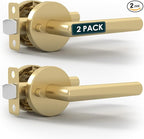 Mega Handles Ronn Privacy Door Handle - 2 Pack Interior Reversible Gold Door Handle, Heavy Duty Bed & Bath Door Handles with Privacy Door Lock, Fits All Standard Doors - Satin Brass