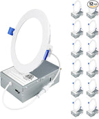 Ensenior 12 Pack 4 Inch LED Recessed Ceiling Light, Dimmable, 3000K Warm White, 750LM 9W 120V, High Brightness Canless Wafer Downlight - ETL&FCC&IC