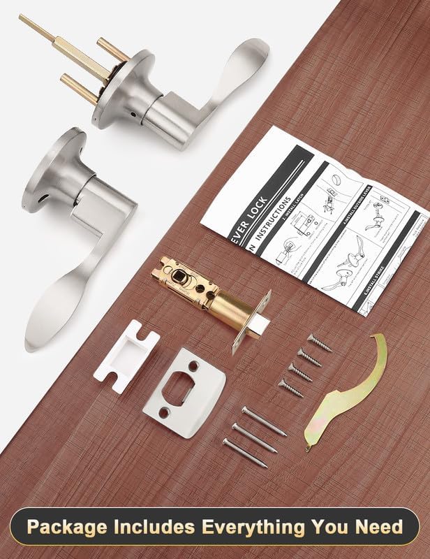 Mengico 5 Pack Satin Nickel Modern Interior Passage Door Knobs, Keyless Door Handle for Hallway & Closet, Wave Style Non-Locking Door Lever Reversible for Left & Right Handed