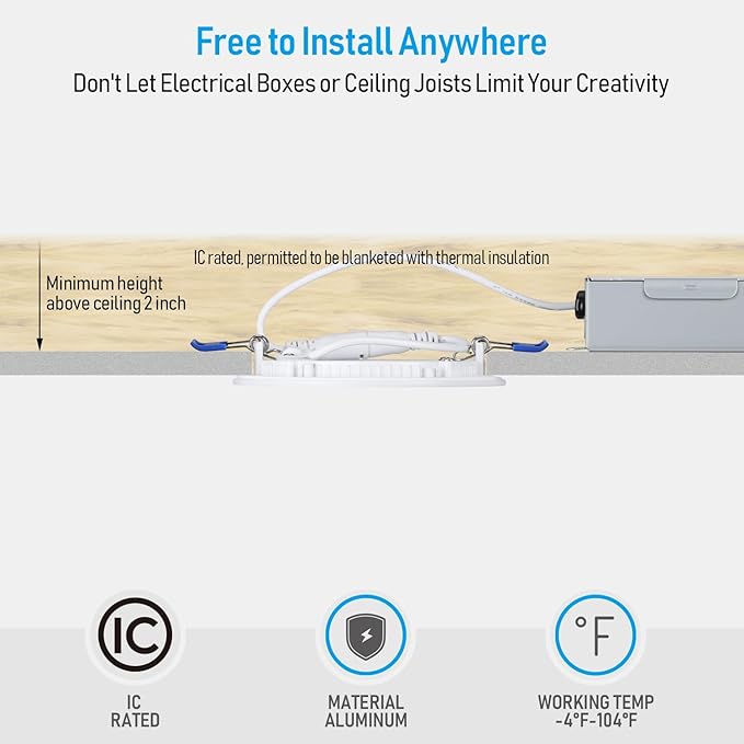 TORCHSTAR 4 Inch Slim LED Recessed Lighting with Junction Box, Dimmable 10W Ultra-Thin Recessed Light, 4000K Cool White, 650LM Basic Series LED Downlight, ETL & Energy Star, Pack of 6