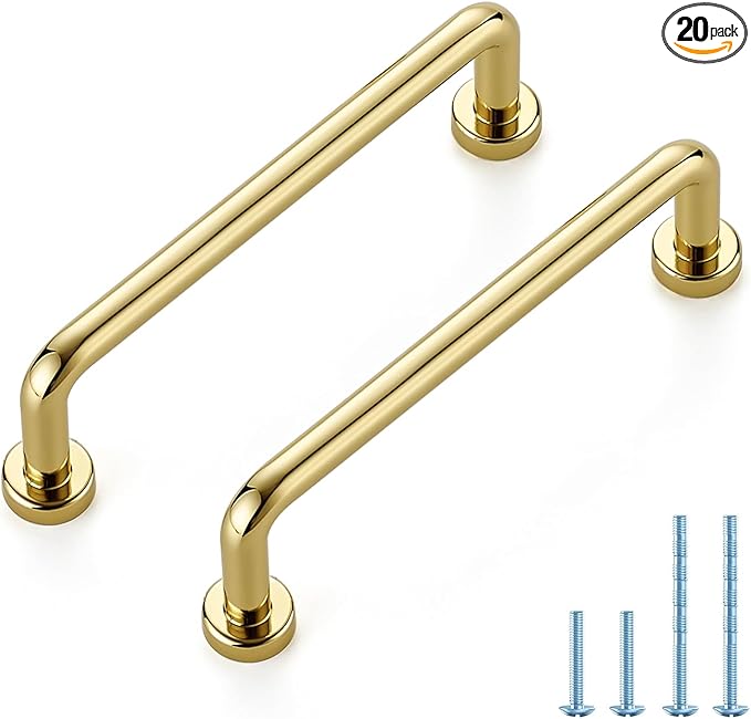 JOY DECOR Cabinet Pulls – 3-3/4 Inch Hole Center, Polished Brass, 20 Pack, Zinc Alloy Cabinet Handles for Drawers & Cupboard – Vintage Style Hardware for Kitchen, Bathroom, Dresser, Furniture Makeover