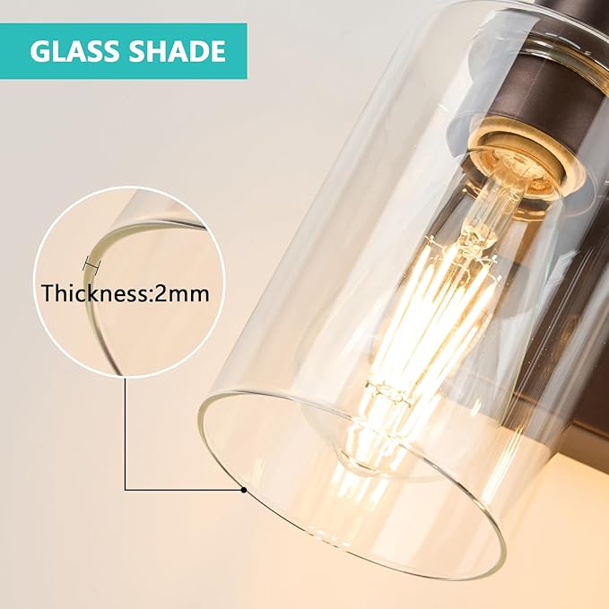 3-Light Bathroom Light Fixtures Modern ORB Vanity Lights for Bathroom Lighting Fixtures Over Mirror with Clear Glass Shade for Cabinet Mirror Bedroom Hallway