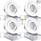 Gimbal Recessed Lighting 4 Pack, Ajustable Gimbal Recessed Ceiling Light with Junction Box,5 CCT(2700K-5500K) Selectable,9W 750LM,Dimmable,Airtight, ETL Listed