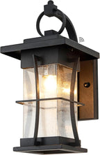 Dusk to Dawn Outdoor Wall Lantern Exterior Light Fixtures Wall Mount Porch Light with Photocell Sensor Waterproof Outside Wall Lights for House, Patio, Garage, Black with Seeded Glass