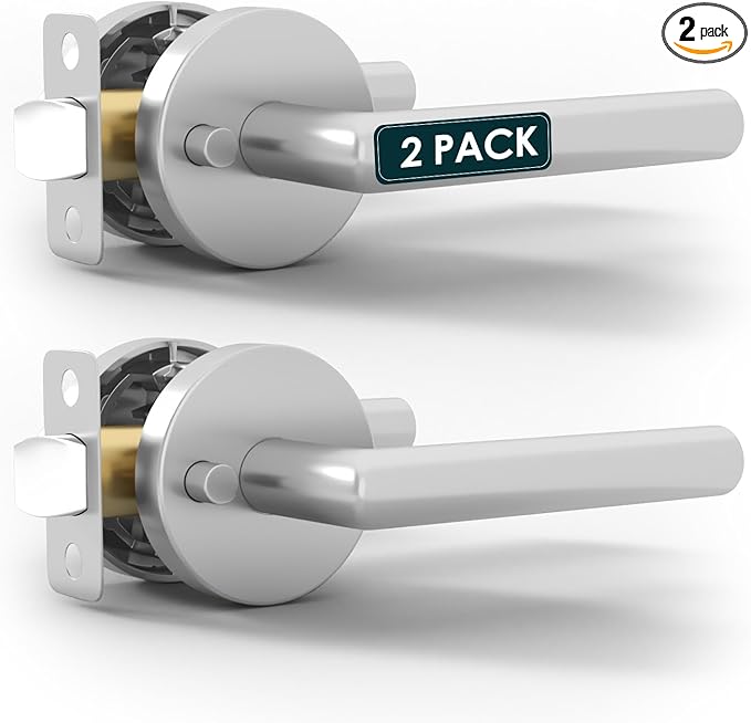 Mega Handles Ronn Privacy Door Handle - 2 Pack Reversible Chrome Door Handles, Heavy Duty Bed & Bath Door Handles with Privacy Door Lock, Fits All Standard Doors - Polished Chrome