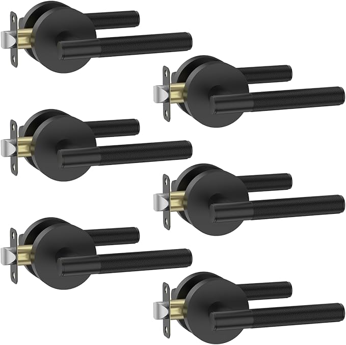 Asidrama 6 Pack Passage Door Handles, Door Lever with Door Knobs Indoor for Bedroom or Bathroom, Heavy Duty Black Door Handles Interior with Locks for Left Right Sided Doors