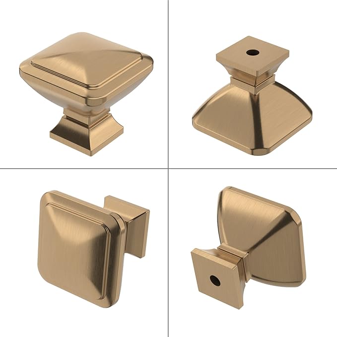 10 Pack 1.2 Inch Champagne Bronze Square Cabinet Knobs - Kitchen Drawer Knobs