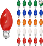 C7 LED Replacement Bulbs, 25 Pack Multicolor Christmas Light Bulbs for Outdoor String Lights, Patio Xmas Tree Holiday Party Wedding Prom Decor, E12 Candelabra Base