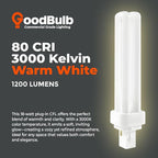 GoodBulb 18 Watt CFL Light Bulbs 2 Pin G24D-2 Base 3000K Warm White 18W High Output 1200 Lumens Double Tube Compact Fluorescent Light Bulbs Plug-in 10 Pack