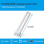 (2PACK FLS/E9W Fluorescent Bulb,Replacement for Camping Lantern Bulb,4 Pin 2G7 Base,5.5 inch Special Size,6400K