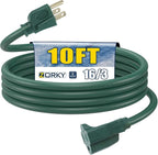 10ft Outdoor Extension Cord for Christmas Decorations - 16/3 Heavy Duty SJTW Waterproof Green Electrical Cable with 3 Prong Grounded Plug for Safety, Great for Lawn and Major Appliances