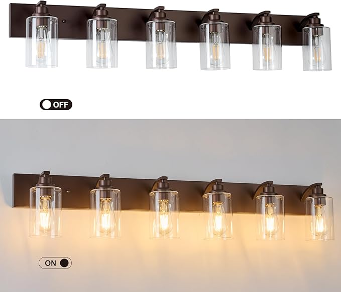 6-Light Bathroom Light Fixtures Modern ORB Vanity Lights for Bathroom Lighting Fixtures Over Mirror with Clear Glass Shade for Cabinet Mirror Bedroom Hallway