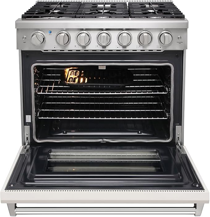 36 inch Professional Freestanding Pro-Style Natural Gas Range or Liquid Propane Gas Range with 6 Burners, 6.0 cu.ft. Oven Capacity, in Stainless Steel - KOS-36RG03M (White)