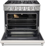 36 inch Professional Freestanding Pro-Style Natural Gas Range or Liquid Propane Gas Range with 6 Burners, 6.0 cu.ft. Oven Capacity, in Stainless Steel - KOS-36RG03M (White)