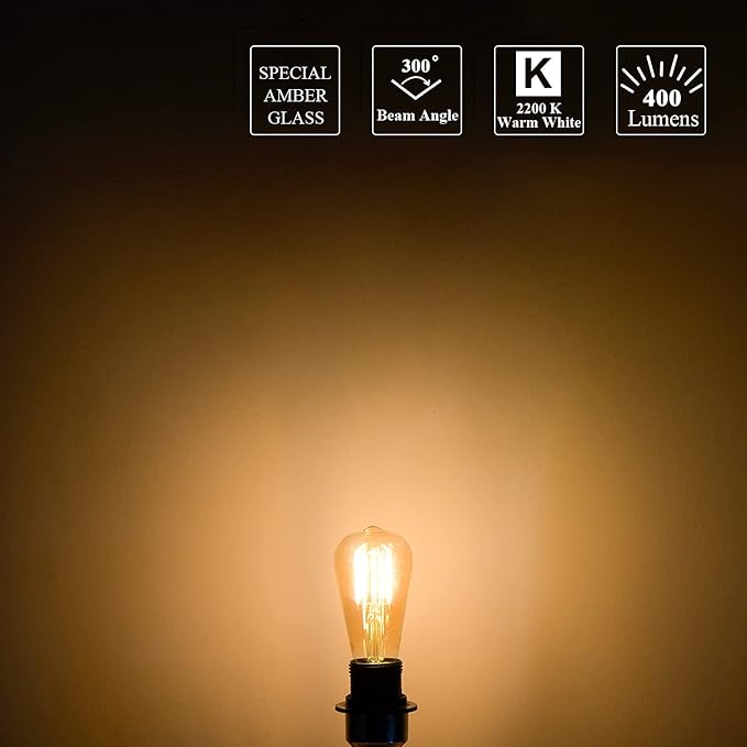 MASTERY MART Dimmable Vintage E26 LED Light Bulb, 2200K Warm White, 5.5W 60W Equivalent, Glass ST19 Antique Edison Style, 400 LM, Decorative Filament Bulb, UL and Energy Star, 6 Pack